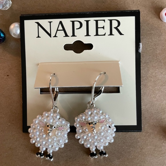 Napier Pearl Sheep Earrings with Silver Accents,earrings for women,sheep earring - Picture 2 of 9